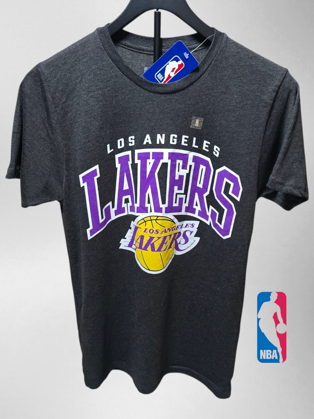 🆕️NBA Los Angeles Lakers Charcoal Tee with Purple and Yellow Logo - Small